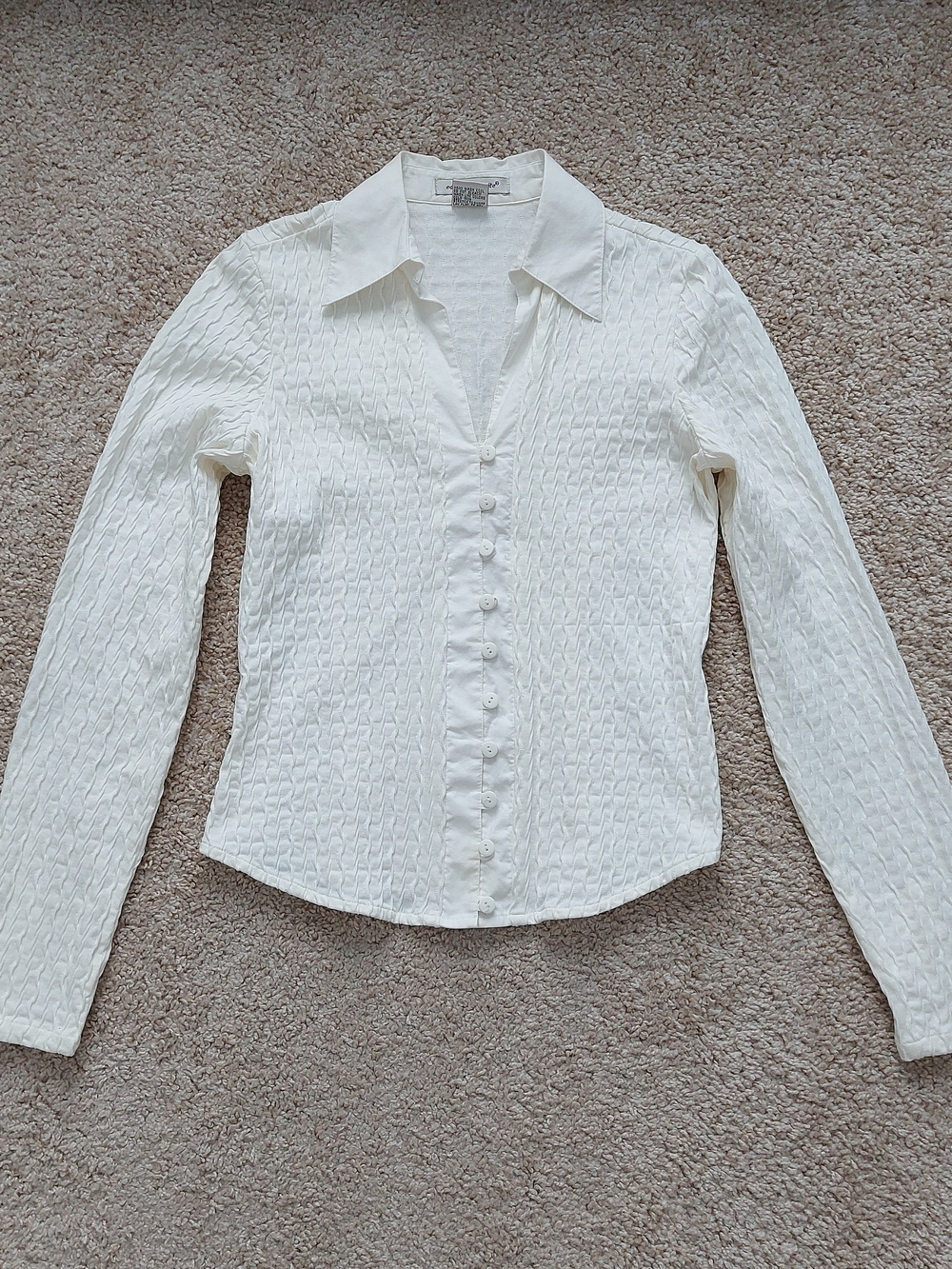 Women's White Button-Down Textured Shirt